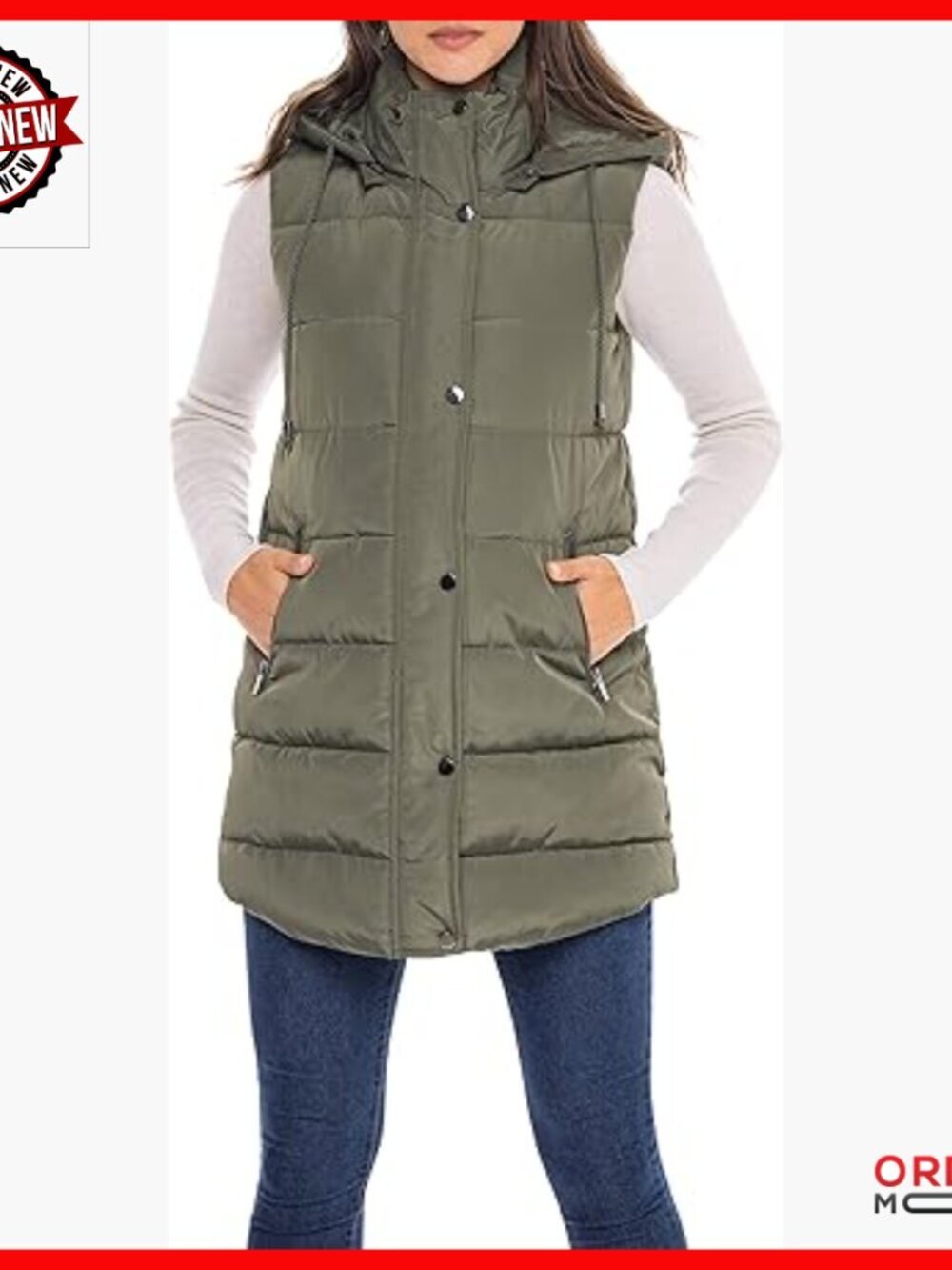 Long Puffer Vest Hooded Quilted Faux Down Filled Winter Outerwear - Picture 1 of 6